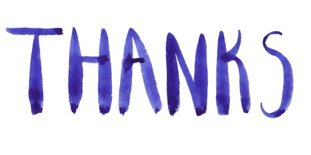 Hand Painted Watercolor Thanks Calligraphy Script isolated on  white Background. Thanks Note. Cursive Thanks Script. Watercolor Lettering. Thanks Lettering.のイラスト素材