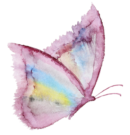 Abstract Watercolor hand drawn colorfyl butterfly. Hand painted watercolor butterfly in Hires.  Perfect for wedding invitations, greeting cards, quotes, blogs, postersの写真素材