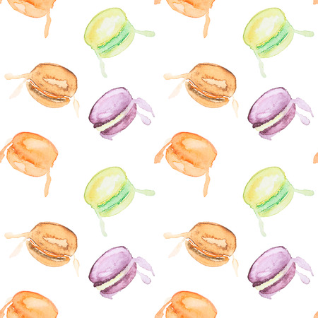 Seamless watercolor pattern with multicolored macaroons. Watercolor patternの写真素材