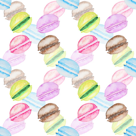 Seamless watercolor pattern with multicolored macaroons. Watercolor patternの写真素材