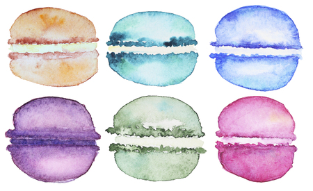 Set of watercolor french macaroons,collection of variation colorful.の写真素材