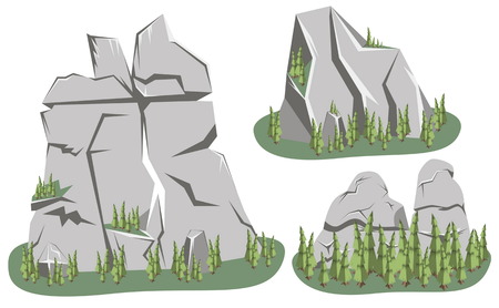 Isometric Mountain landscape. Cartoon rocks in isometric 3d flat style. Set of different mounting rocksのイラスト素材