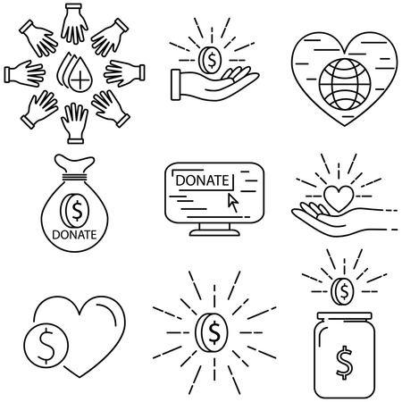 Charity and donation line icons collection. Danation line icon setのイラスト素材