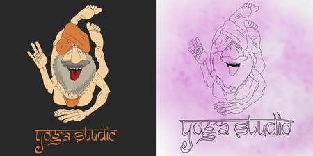 Cartoon Illustration of Funny Indian Man Practicing Yoga Position, Asanaのイラスト素材