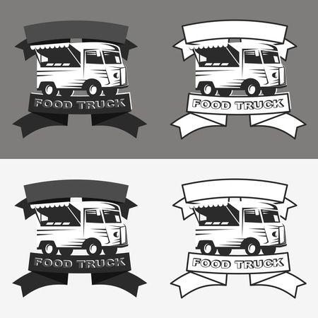 Food truck set for emblems and logo whith ribbon.のイラスト素材
