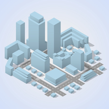 City isometric plan with road and urban silhouette of building. City abstract buildings and roads. Illustrationのイラスト素材