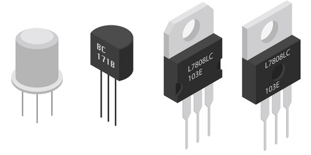 Different Transistors in isometric view. Isometric Electronic components icons set.のイラスト素材