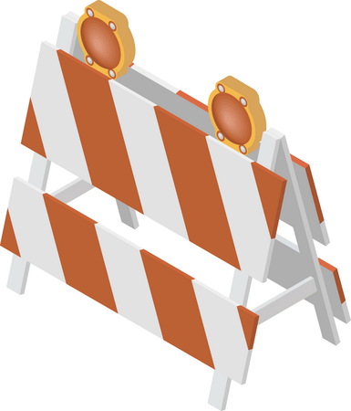 Isometric under construction barrier with light isolated on whiteのイラスト素材