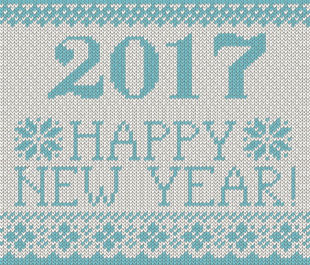 Happy New Year 2017 seamless blue pattern. Scandinavian style knitted seamless pattern with deer and snowflakes. Sweater with deers.のイラスト素材