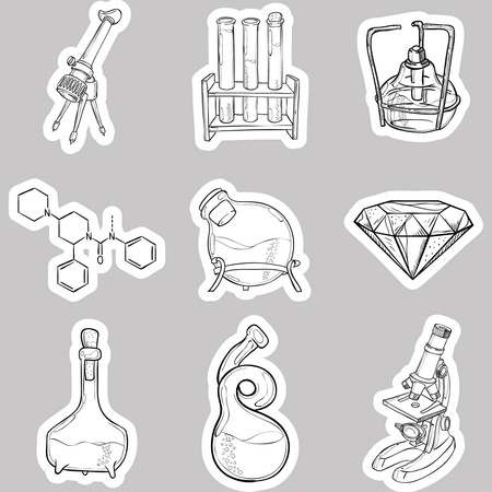 Doodle lab equipment stickersのイラスト素材