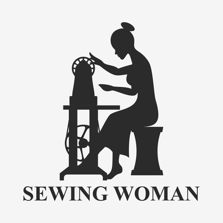 Woman sitting with sewing machineのイラスト素材