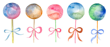 Watercolor set of lollipopの写真素材