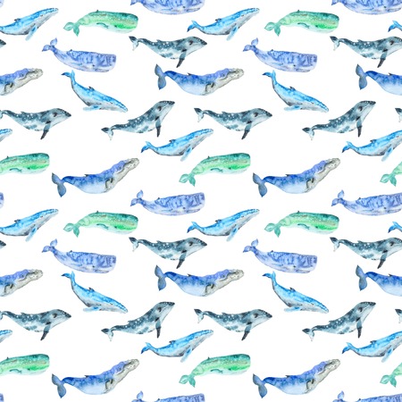 Watercolor whales patternの写真素材