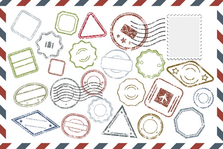 Postal Stamps set on envelopeのイラスト素材