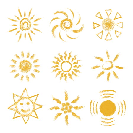 Set of Hand drawn chalk Suns