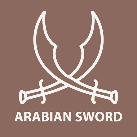 Crossed arabic swords in linear style. Arabic sword template. Vector illustration.のイラスト素材