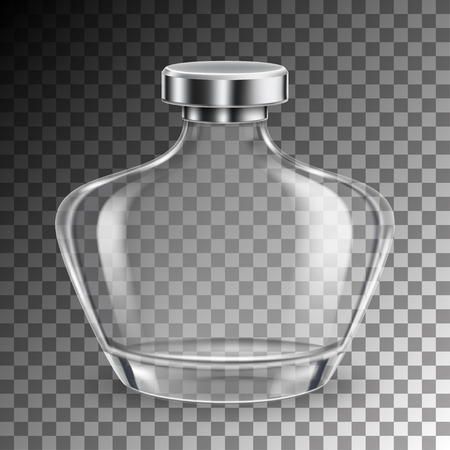 Perfume empty glass bottle in realistic style on transparent background isolated. vector illustrationのイラスト素材