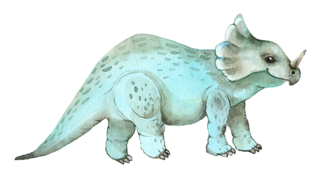 Watercolor dinosaurs triceratopsの写真素材