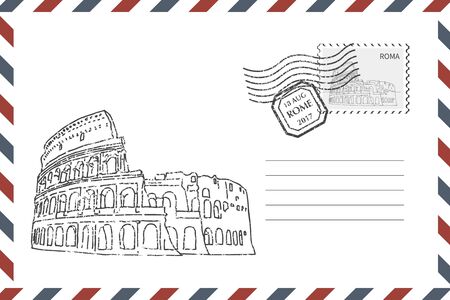 Envelope with hand drawn Coliseumのイラスト素材