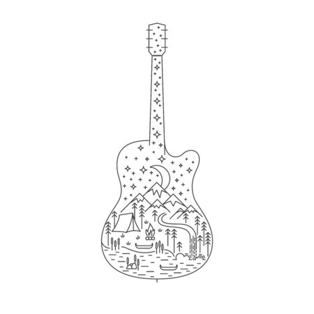Camping scene in guitarのイラスト素材