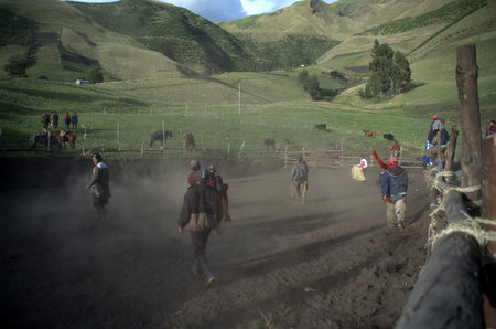 corrida in small village in andes, ecuadorのeditorial素材