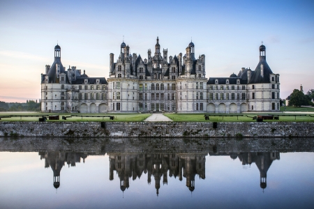 Chateau de Chambord, royal medieval french castle and reflection  Loire Valley, France, Europe  Unesco heritage site のeditorial素材