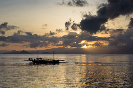 view of the island Flores at sunrise, Indonesiaの写真素材