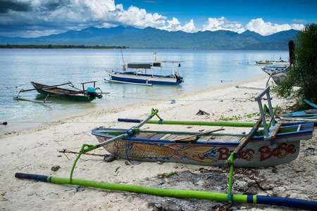 Boats moored at Gili Air, of Lombok, Indonesia, Asiaのeditorial素材