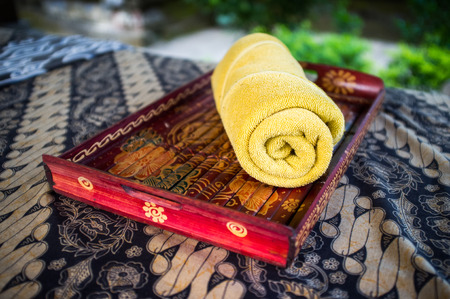 Outdoor massage mattress at resort. Bali Indonesia.の写真素材