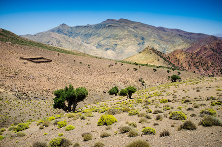 The Tizi n Tichka pass is one of several high altitude roads across the Atlas mountains in Moroccoの写真素材
