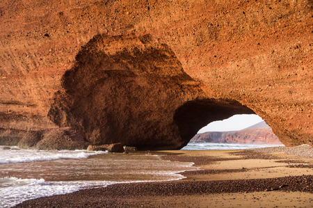 Red arches on atlantic ocean coast, Legzira beach, Sidi Ifni, Morocco, North Africaの写真素材