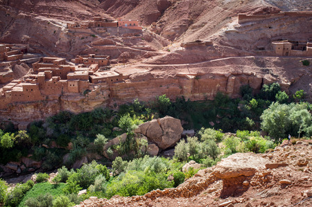 village houses in Ounila valley in the foothills of the Atlas mountains, Tamdaght, Morocco.の写真素材