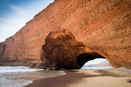Red arches on atlantic ocean coast, Legzira beach, Sidi Ifni, Morocco, North Africaの写真素材