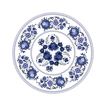 Illustration with floral ornament in blue tonesのイラスト素材