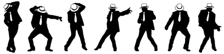 Silhouette of the man in a hat, dancing in style Michael Jackson の写真素材
