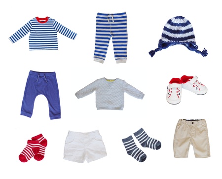 baby clothes set on white background の写真素材