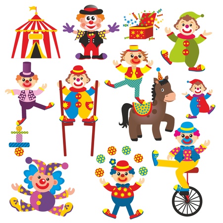 set of clowns in circusの写真素材