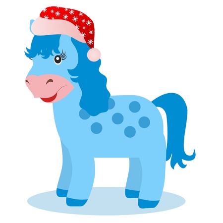 blue horse in winter on white background の写真素材