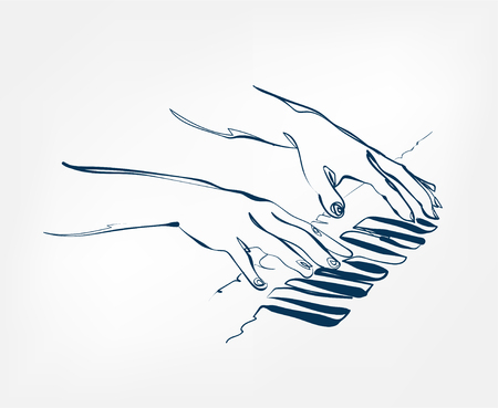 hands piano keys synthesizer sketch line vector design outlineのイラスト素材