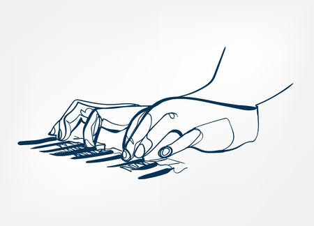 hands piano keys synthesizer sketch line vector design outlineのイラスト素材