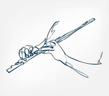 fluite hands sketch line vector design isolatedのイラスト素材