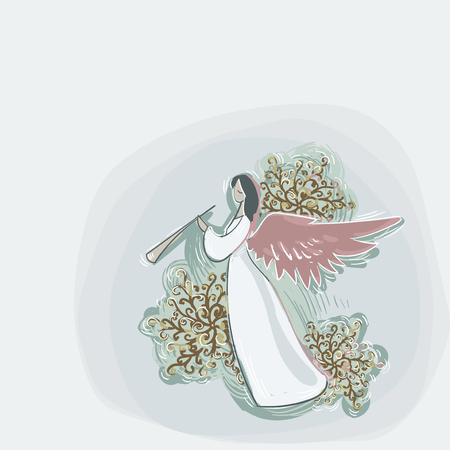 angel blue vector christmas card background soft color pastel paintのイラスト素材