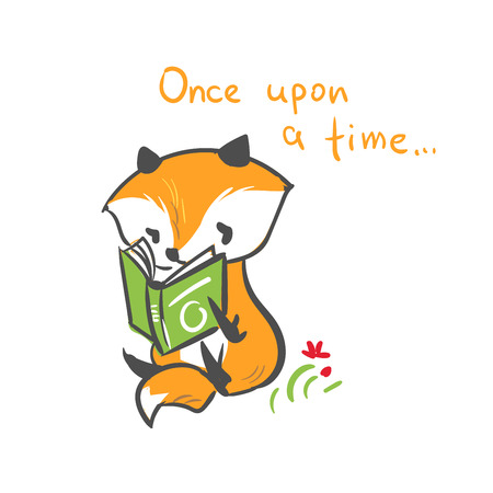 vector character fox baby read book printのイラスト素材