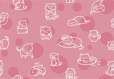 doodle cute little cat vector seamlessのイラスト素材