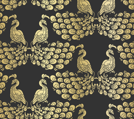 vector bird peacock pattern seamless pattern goldのイラスト素材