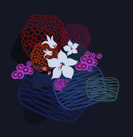 blue dark card vector floral element primitive scandinavianのイラスト素材