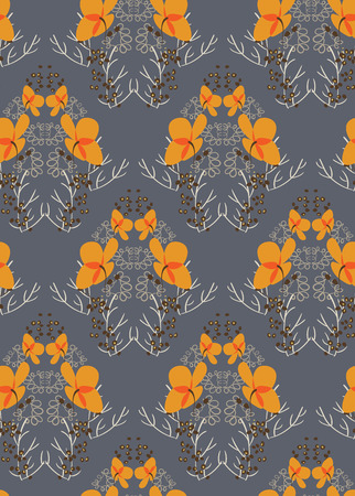 orange flower seamless pattern vector floral design primitive scandinavianのイラスト素材