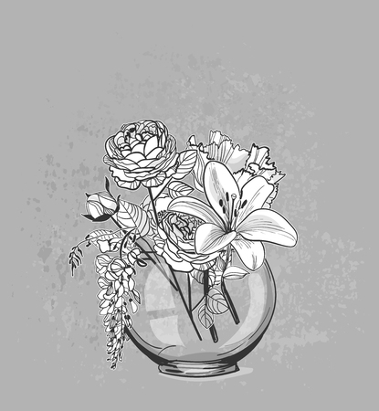 vector sketch flower background card vaseのイラスト素材