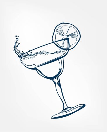 cocktail vector one line art drink isolatedのイラスト素材