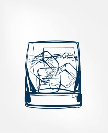 ice glass whiskey vector one line art drink isolatedのイラスト素材